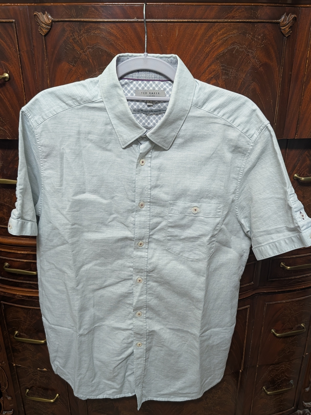 Ted Baker Men's M(4) Mediterranean Blue Short Sleeve Button-Down Shirt (NWOT)